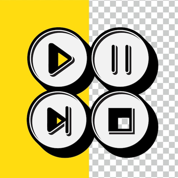 Retro Style White Play Pause and Stop Icon z edytowalnym żółtym tłem