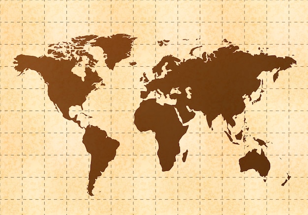 Plik wektorowy retro światowa mapa na starym papierze z teksturą