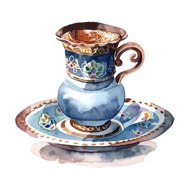 Plik wektorowy retro szkic ilustracji z tureckiej filiżanki herbaty akwarela białe tło wektor ilustracja stambuł turcja