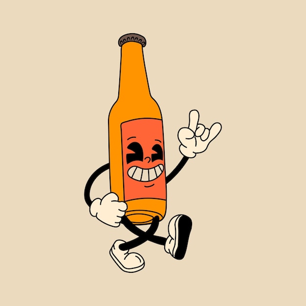 Retro szklana butelka piwa maskotka postać lat czterdziestych pięćdziesiątych sześćdziesiątych stary styl animacji maskotka Oktoberfest