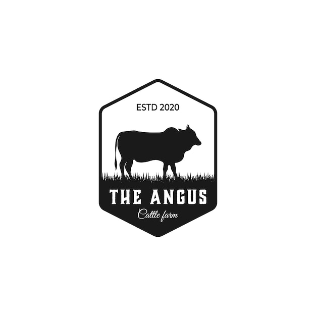 Retro Vintage Bydło Angus Emblemat Etykieta Wektor Logo Zwierząt Gospodarskich