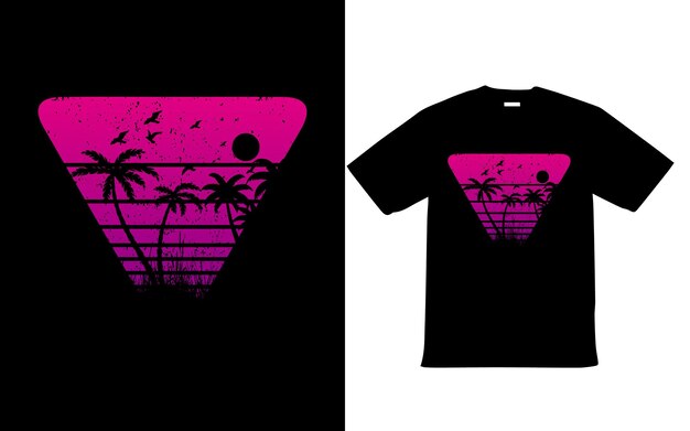 Retro Vintage Sunset Grunge Striped TShirt Design na lato