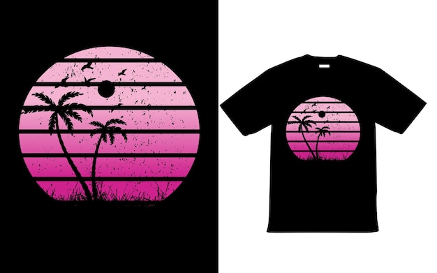 Retro Vintage Sunset Grunge Striped TShirt Design na lato