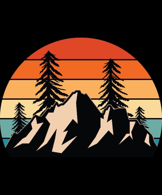 Retro Vintage Sunset Mountain ilustracja