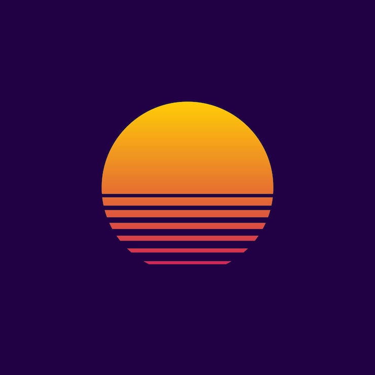 Wektor retro zachód słońca dla cyberpunka zestaw neonowej gradientowej grafiki dla letniego logo