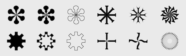 Retrofuturystyczna kolekcja elementów geometrii y2k Kolekcja abstrakcyjnych graficznych symboli geometrycznych Streszczenie bauhaus i kosmiczny styl boho