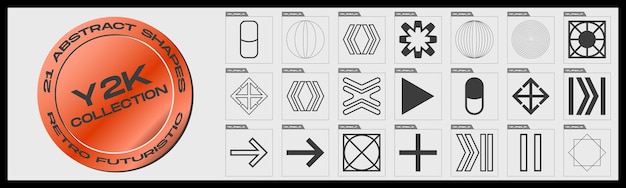 Retrofuturystyczna kolekcja elementów geometrycznych y2k Modne geometryczne elementy projektowe Obiekty w stylu y2k