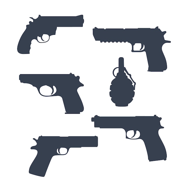 Plik wektorowy rewolwer, pistolety, pistolet, pistolety, granaty na białym tle