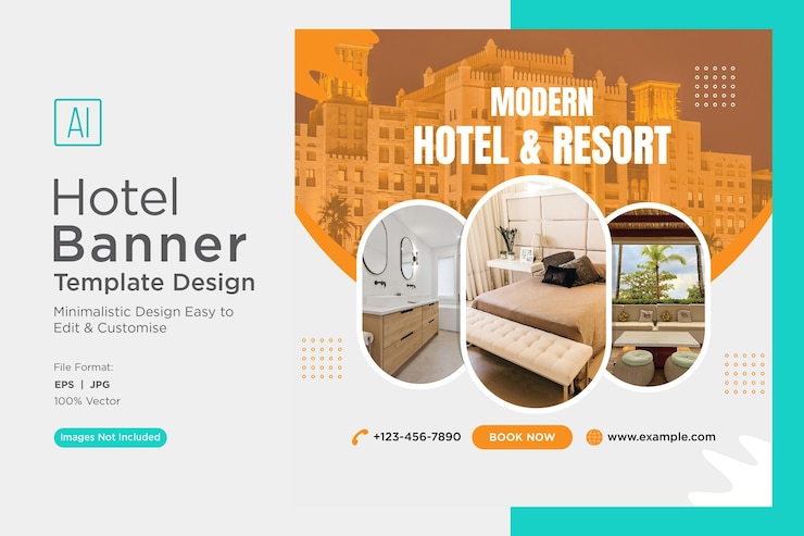 Wektor rezerwacja hotelu social media marketing banner design template