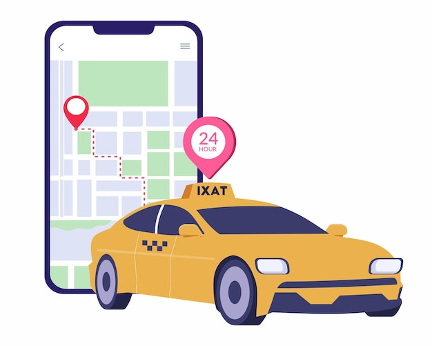 Rezerwacja Taksówki Na Smartfonie Z Mapą Aplikacja Taxi Na Ekranie Koncepcja Usług Taksówkowych