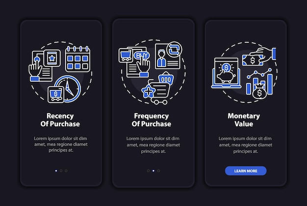 Rfm Badanie Modelu Onboarding Ekran Strony Aplikacji Mobilnej Z Koncepcjami