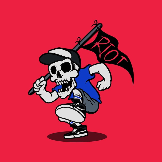 Riot Skull Character Riot Cartoon Skull Character Ilustracja Wektorowa