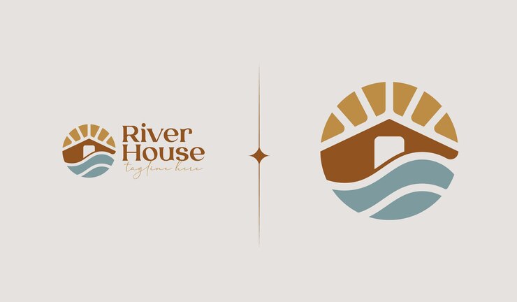 River House Monoline Logo Szablon Uniwersalny kreatywny symbol premii Ilustracja wektora Kreatywny minimalny projekt szablonu Symbol korporacyjnej tożsamości biznesowej