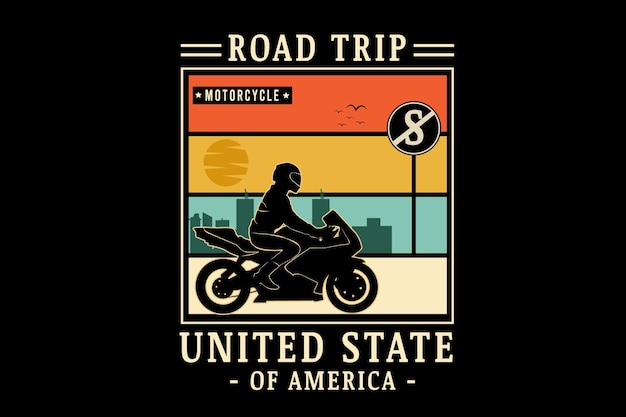 Plik wektorowy road trip motocykl stany zjednoczone ameryki kolor pomarańczowy kremowy i zielony