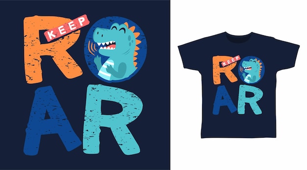 Roar Typografia Dinozaur Kreskówka Projekt Koszulki