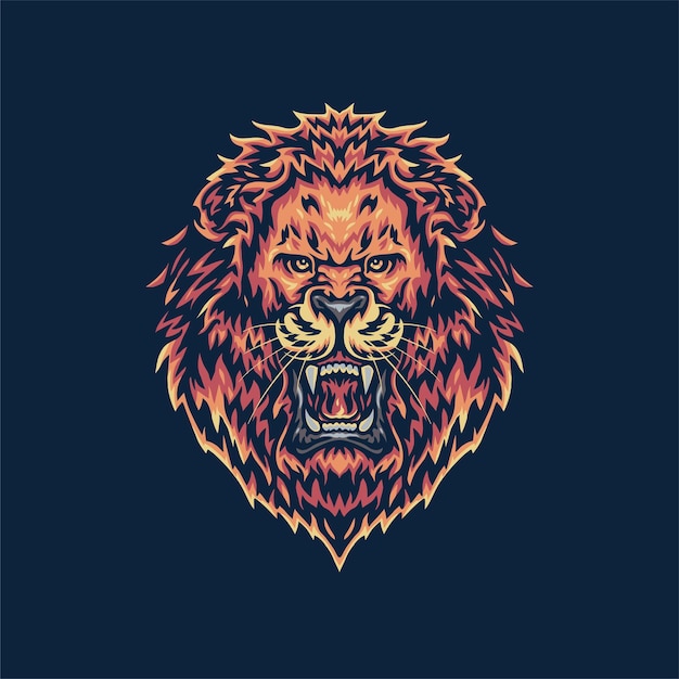Roaring Lion, Ręcznie Rysowane Styl Linii Z Cyfrowym Kolorem, Ilustracja