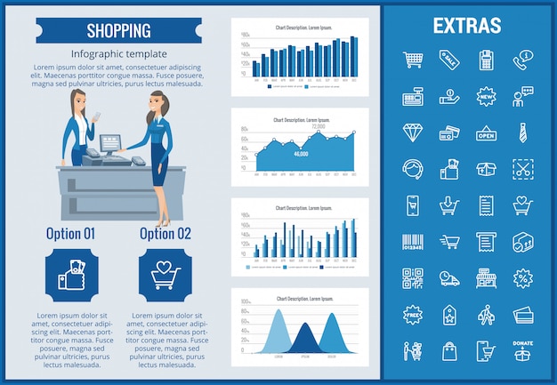 Plik wektorowy robić zakupy infographic szablon, elementy i ikony