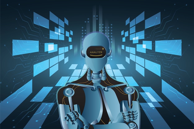 Robot abstrakcyjny futurystyczny sztucznej inteligencji z stylu płytki drukowanej