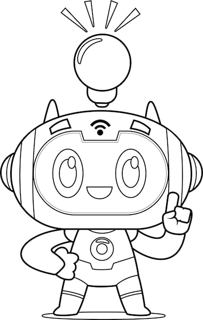 Plik wektorowy robot ai chat bot, postać z kreskówek, która ma świetny pomysł z żarówką