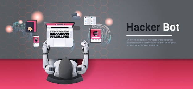 Robot Hakujący Urządzenia Cyfrowe Haker Komputerowy Bot Pojęcie Danych Prywatność Atak Informacje Internetowe