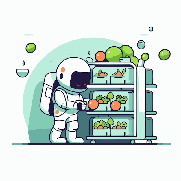 Plik wektorowy robot i lodówka z owocami i warzywami ilustracja wektorowa kreskówka