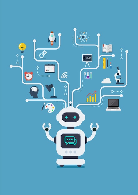 Robot maszynowy przyszłości na niebieskim tle