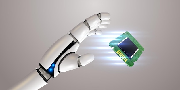 Robot trzymający rękę technologia procesora uczenia maszynowego sieć neuronowa sztuczna inteligencja ai