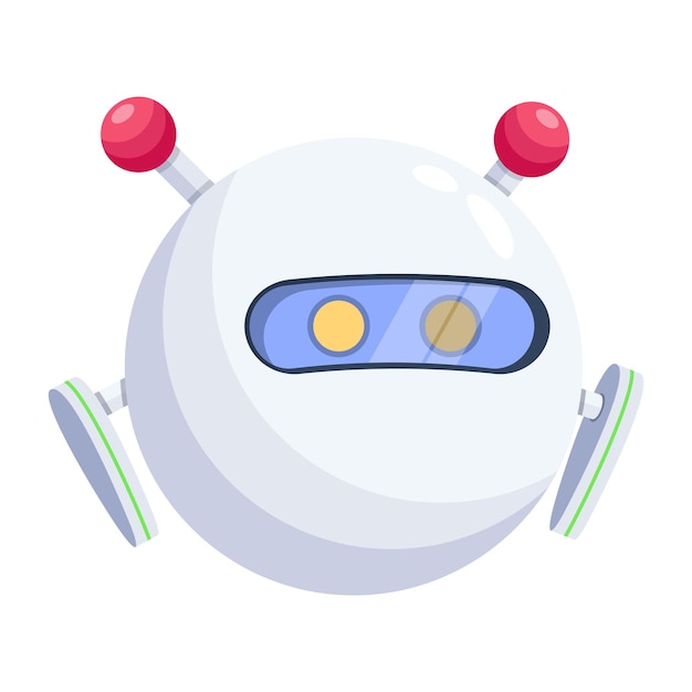 Robot z czerwonymi pokrętłami i białym korpusem.