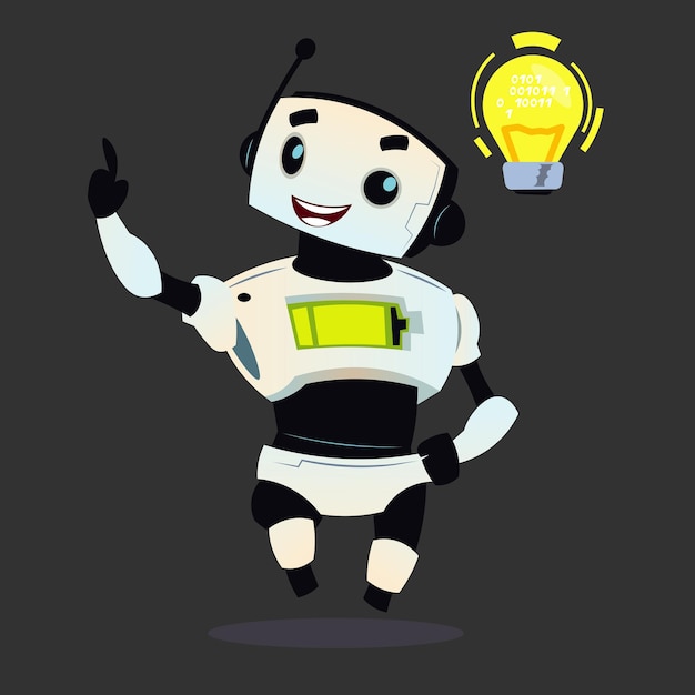 robot z żarówką na głowie