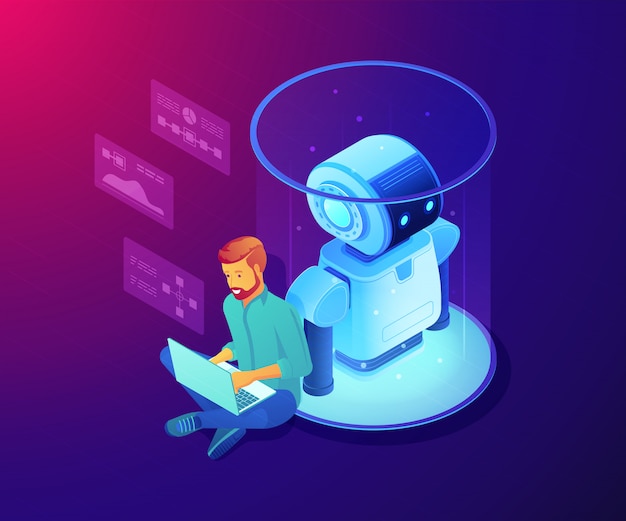 Robota oprogramowania pojęcia izometryczna ilustracja.