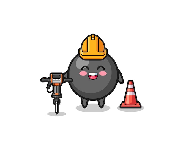 Plik wektorowy robotnik drogowy maskotka symbol kropki trzyma wiertarkę
