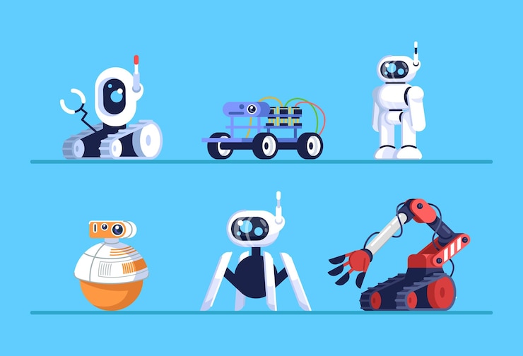 Wektor roboty płaskie wektor zestaw ilustracji