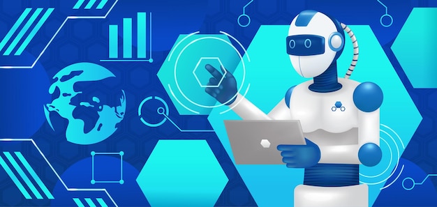 Roboty rządzą światem techniki, ilustracja 3d
