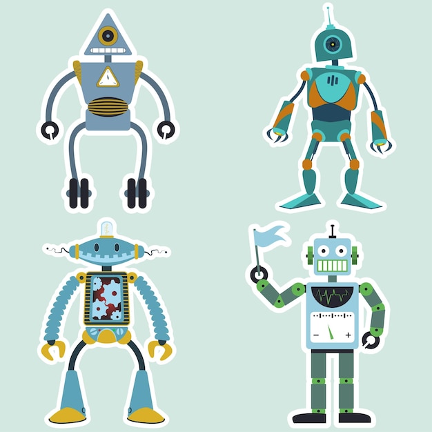 Roboty z kreskówek ustawiają proste śmieszne cyborgi