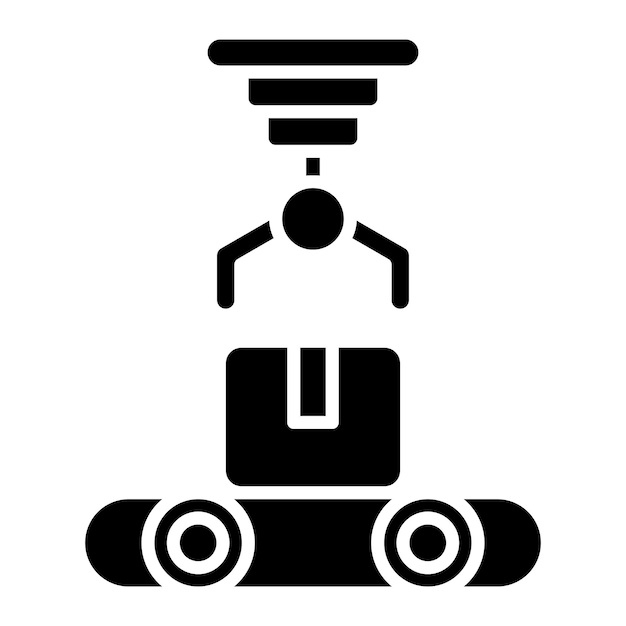 Robotyczny glif do sortowania produktów, solidna czarna ilustracja