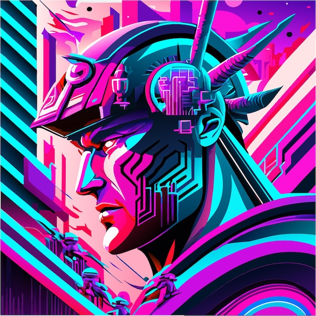 Plik wektorowy robotyczny tatuaż na twarz city of neon wonders cyberpunk