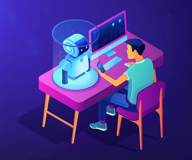 Robotyka programuje pojęcie isometric ilustrację.