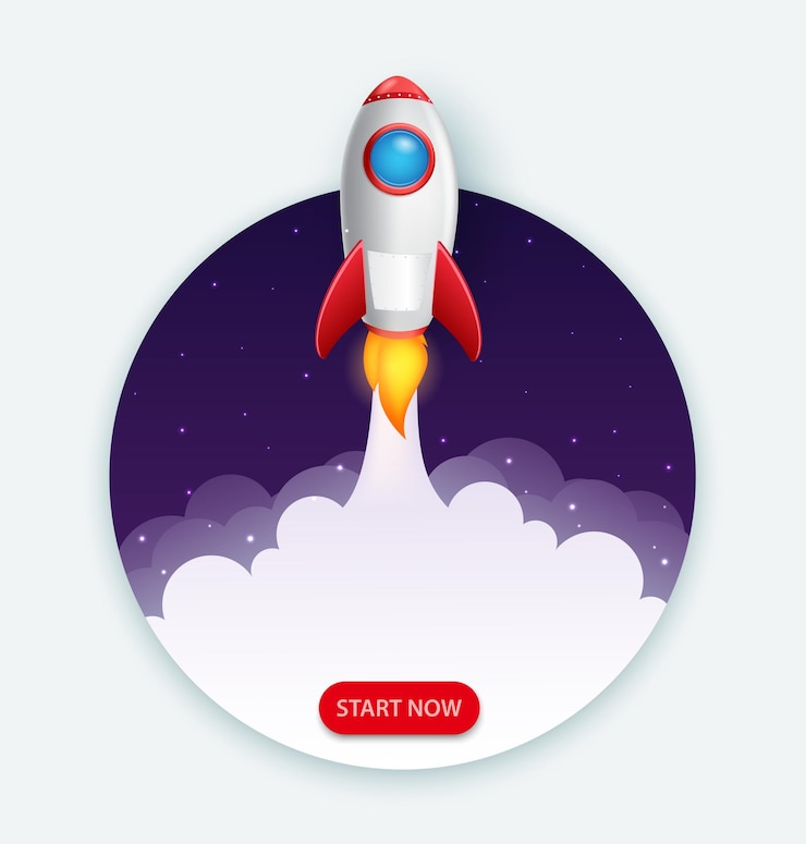 Wektor rocket flying space launch banner izolowany na białym tle