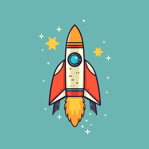 Rocket Lunch na tle rakiety kosmicznej w płaskim stylu Start up concept