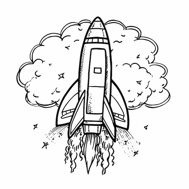 Plik wektorowy rocket ship isolated coloring page for kids rakietowy statek z gwiazdami obiad w kosmosie