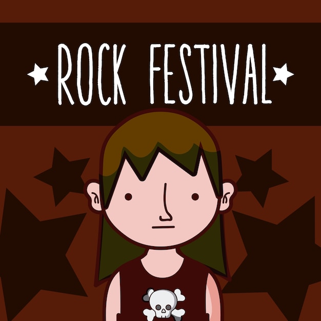 Plik wektorowy rockowy festiwalu faceta kreskówki pojęcie nad kolorowym tłem