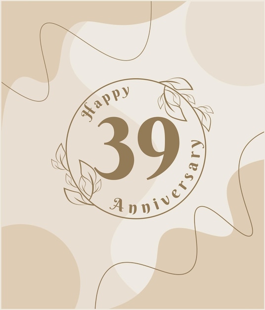 39 Rocznica, Minimalistyczne Logo. Brązowy Ilustracji Wektorowych Na Minimalistycznym Szablonie Liści.