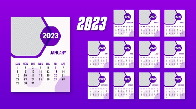 Roczny Kalendarz 2023 Drukuj Gotowy Szablon Wektora Eps