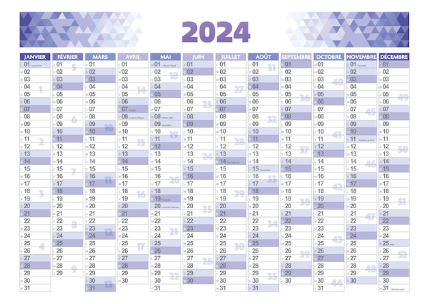 Plik wektorowy roczny kalendarz 2024 z przodu francji