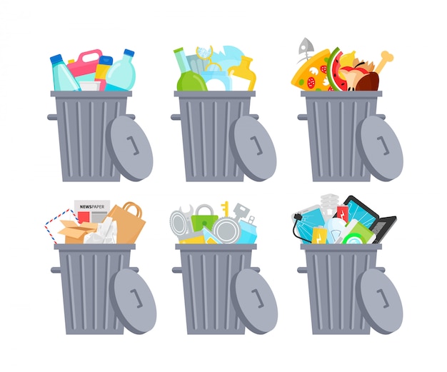 Plik wektorowy rodzaje ekologicznej koncepcji recyklingu śmieci.