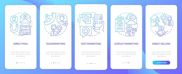 Rodzaje Ekranu Aplikacji Mobilnej Do Wprowadzania Marketingu Bezpośredniego Z Niebieskim Gradientem