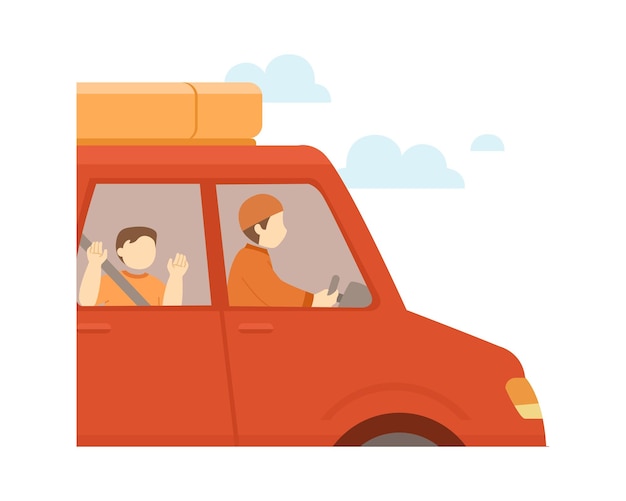 Plik wektorowy rodzina muzułmańska jedzie na wakacje samochodem ilustracja