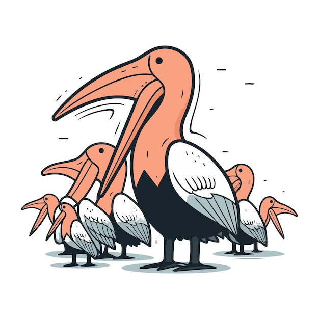 Rodzina Pelikanów Ilustracja Wektorowa Izolowana Na Białym Tle