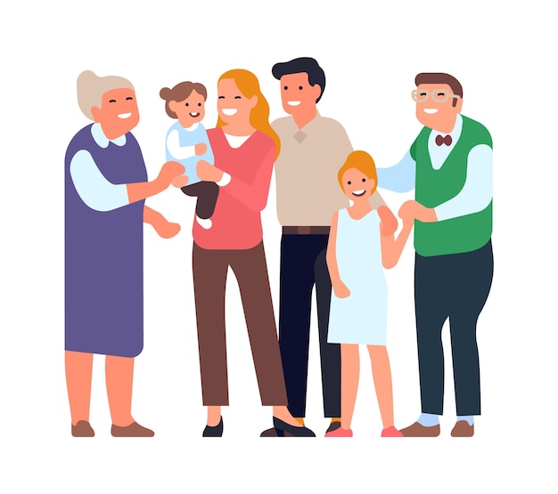 Plik wektorowy rodzina wielopokoleniowa. dziadkowie rodzice i dzieci szczęśliwe razem