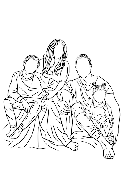 Rodzina Z Miłością Szczęśliwa żona I Mąż Z Dzieckiem I Dzieckiem Ilustracja Liniowa